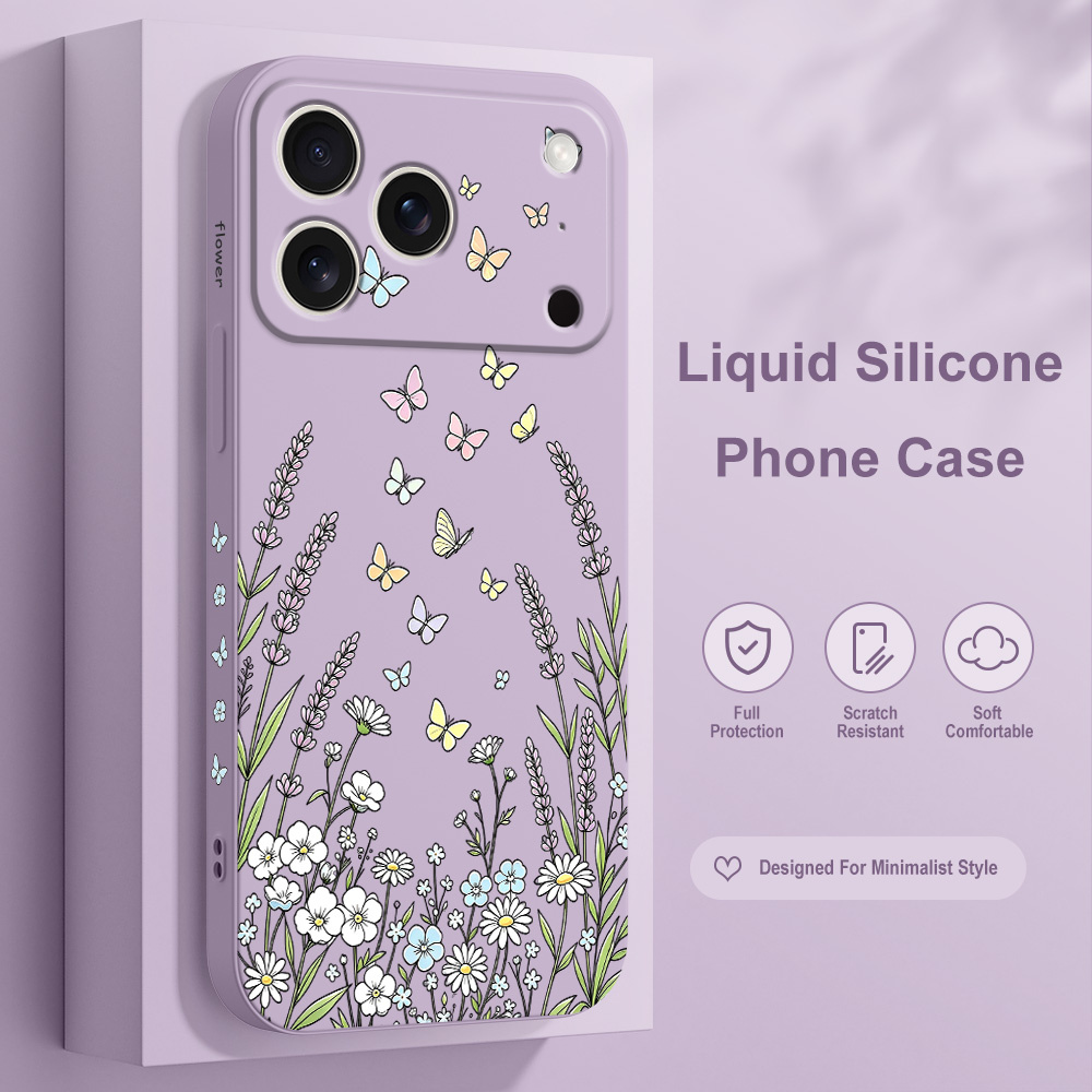 Silicone Liquid Case - Grass Butterfly Phone Case For iPhone
