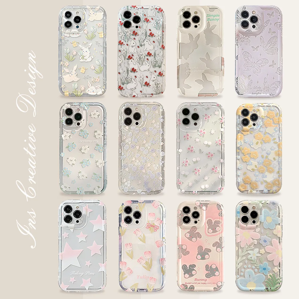 Cute Cartoon Case - Cute Cartoon Bunny Flower Transparent Series