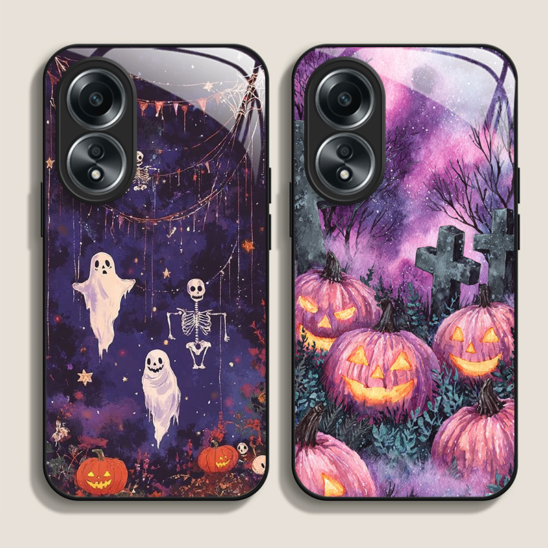 Phone Cases Realme - Trend Halloween Pumpkin Skull Pattern Tempered