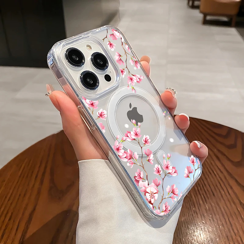 Phone Cases Transparent - Luxury Pink INS Flowers Case For