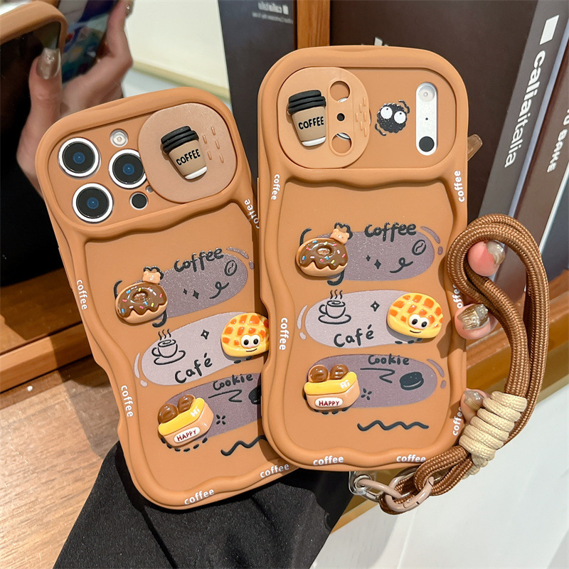 Phone Cases With Charms - 3D Cartoon Bread With Wrist Strap