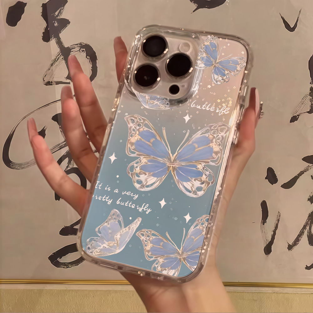 Luxury Blue Butterfly Clear Gl - Phone Cases Transparent recension och pris