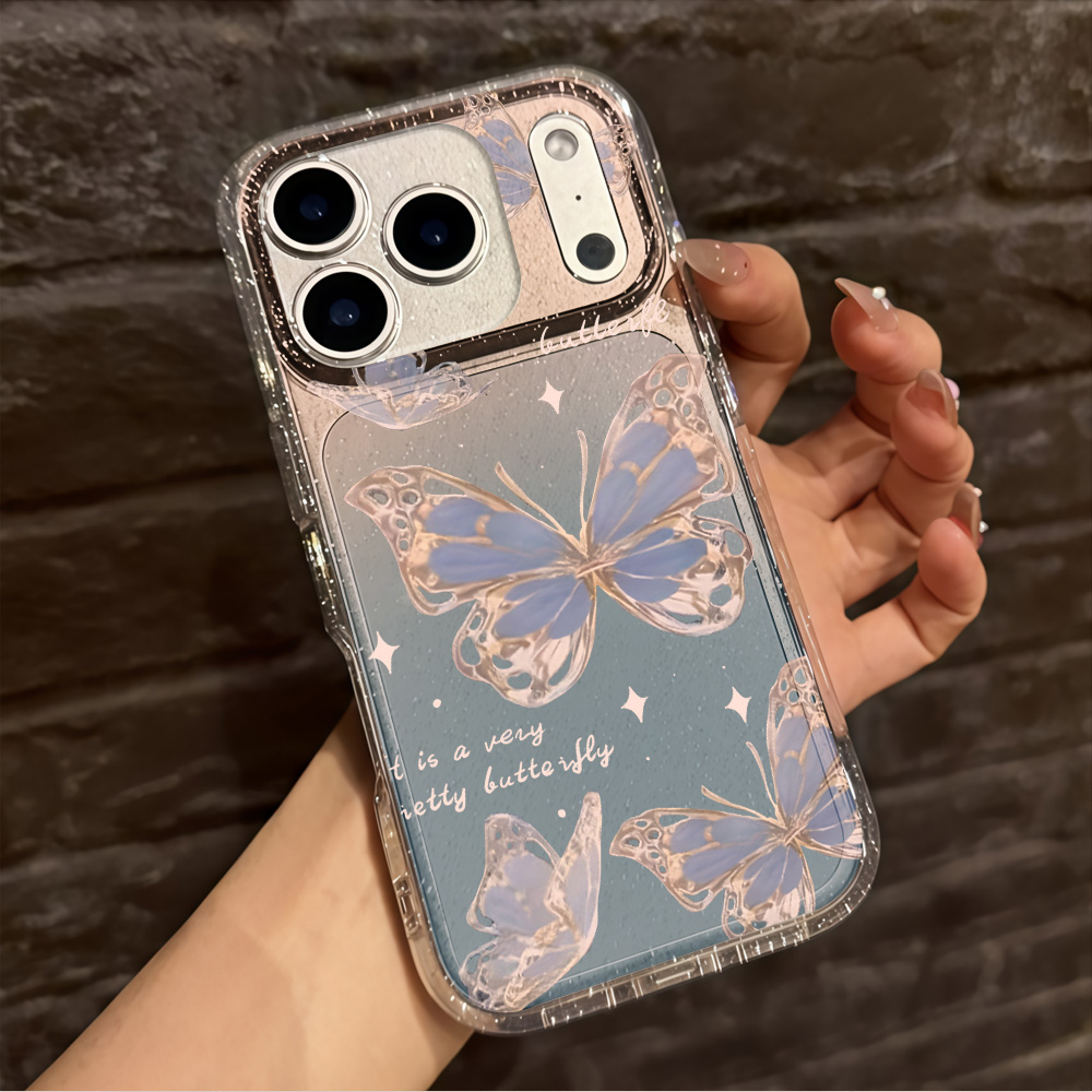 Luxury Blue Butterfly Clear Gl - Phone Cases Transparent recension och pris