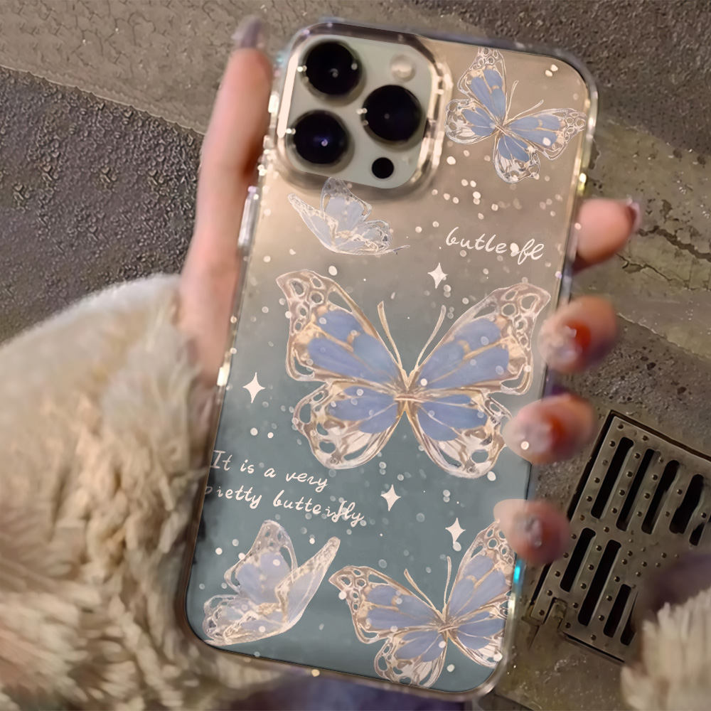 Luxury Blue Butterfly Clear Gl - Phone Cases Transparent recension och pris