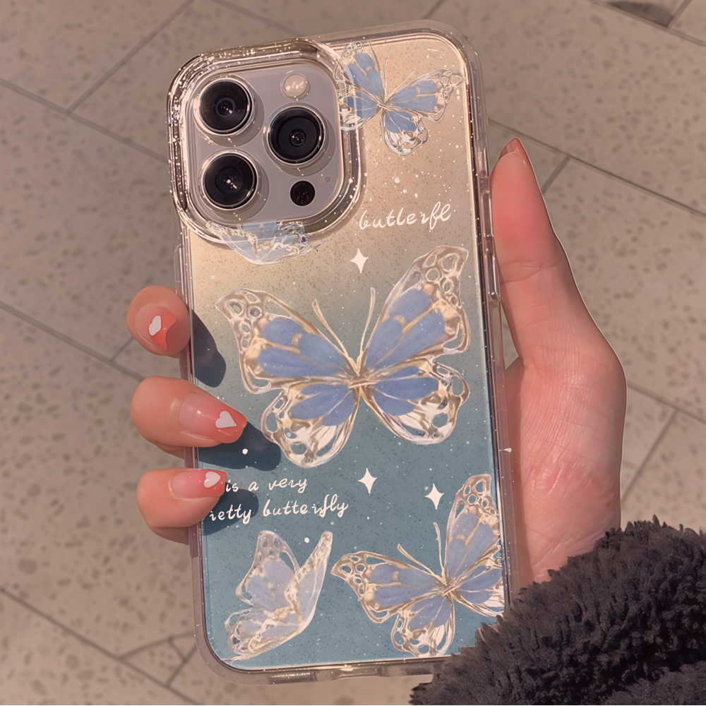 Luxury Blue Butterfly Clear Gl - Phone Cases Transparent recension och pris